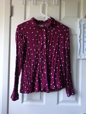 Pull&Bear Burgundy Polka Dot Button-Down Shirt